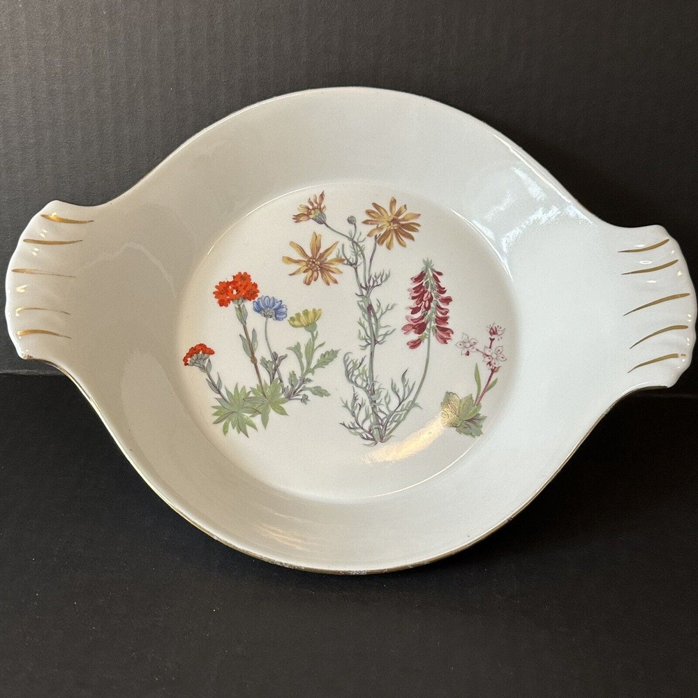 LOUIS LOURIOUX Wild Flower 9" Open Skillet Wildflowers Center Dish Porcelain